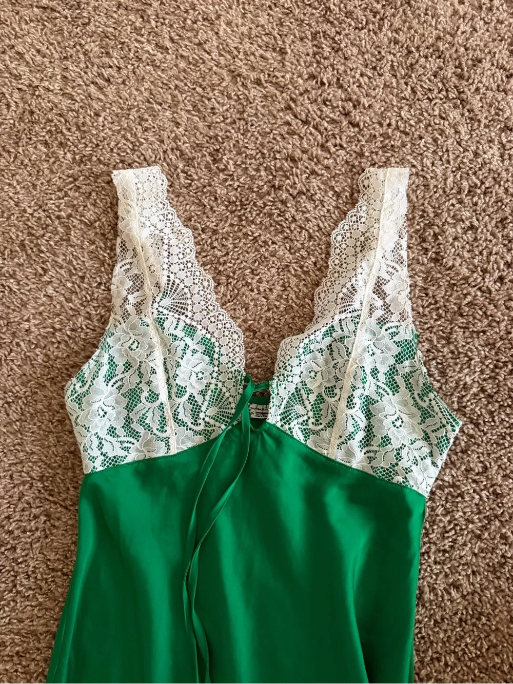 Free People Green Maxi Dress with White Lace Bodice